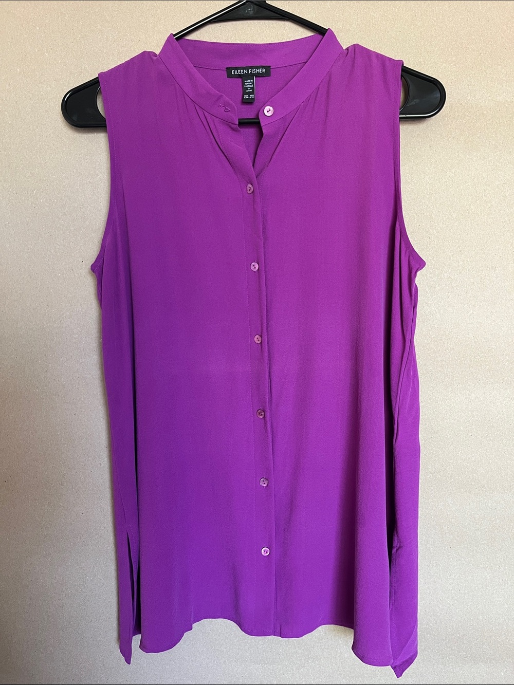 NWOT Eileen Fisher Silk Purple Magenta Sleeveless Button Front Blouse Sz XXS